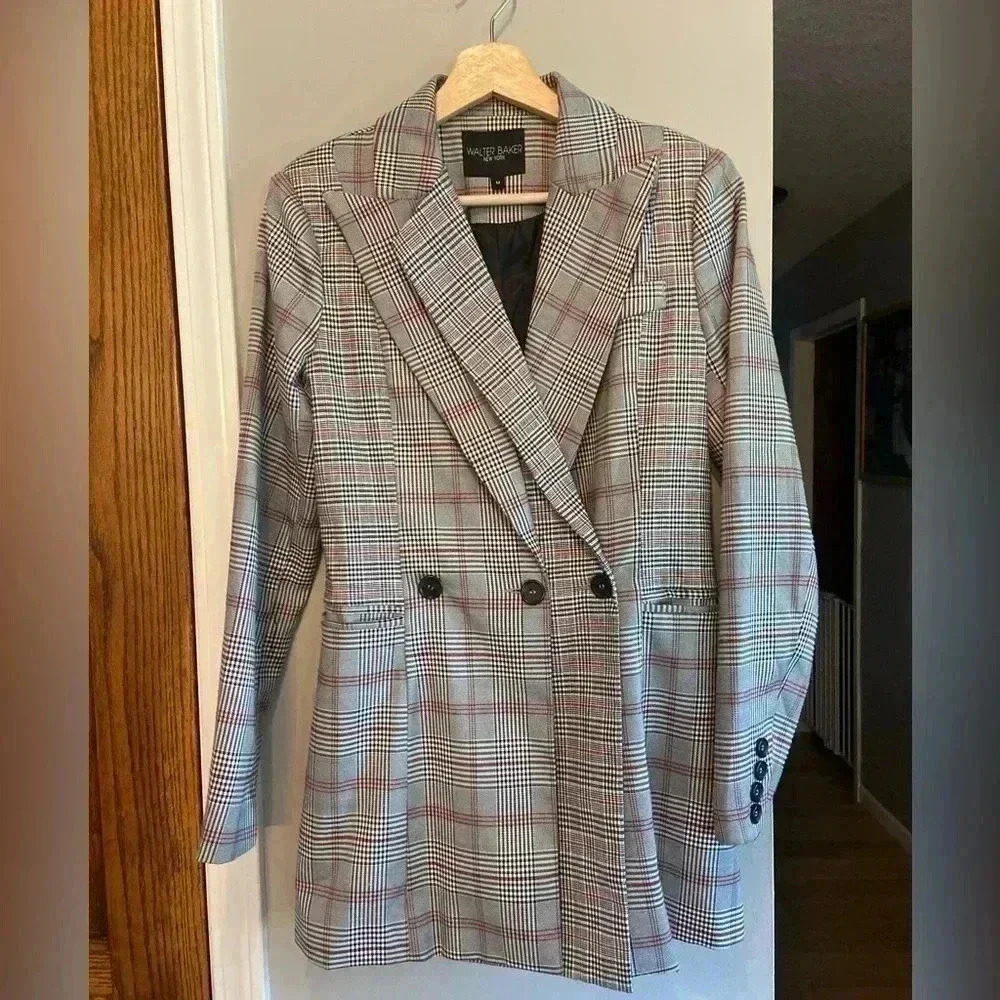 Walter Baker Women's Saundra Plaid Blazer Jacket in Grey Multi Size M Preppy - Picture 4 of 10